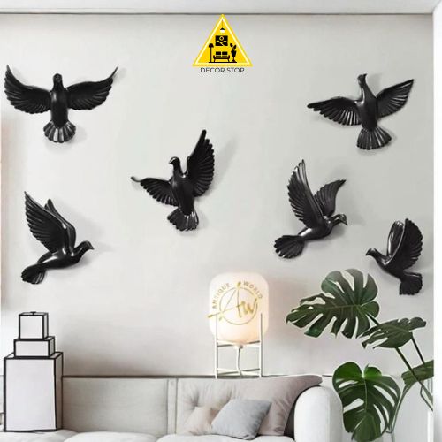 🕊️ 6-Piece Flying Pigeon Wall Decor Set – Premium Black Edition 🖤✨