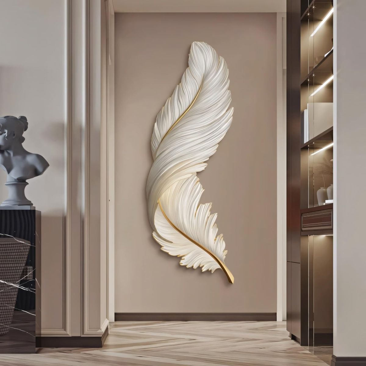 Elegant Feather Wall Sculpture – Classic Non-Light Edition Height: 33 Inches Width: 1.5 Feet