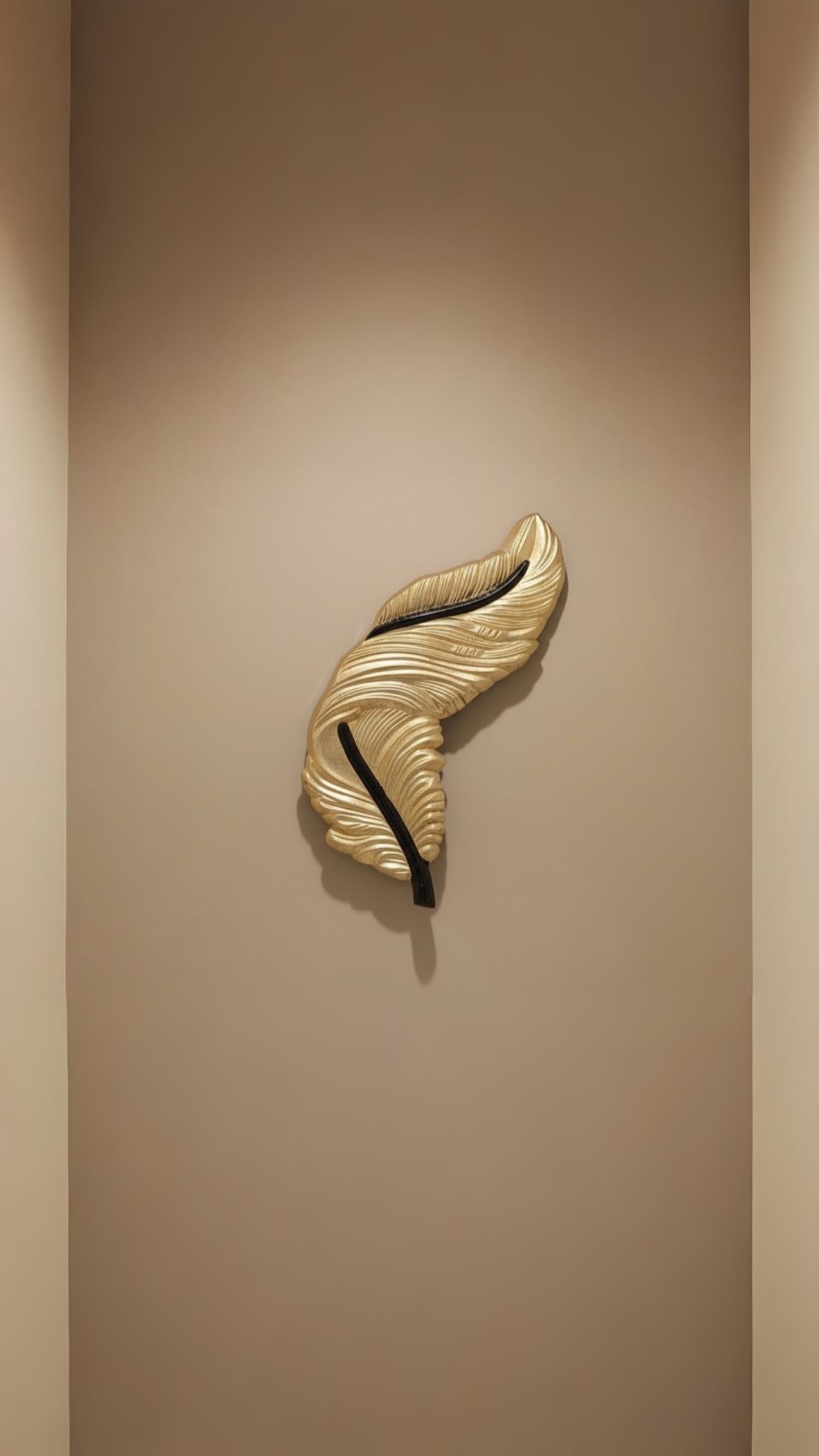 Classic Golden Feather Wall Sculpture – Non-Light Edition Height: 33 Inches Width: 1.5 Feet