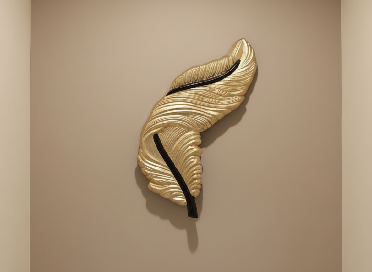 Classic Golden Feather Wall Sculpture – Non-Light Edition Height: 33 Inches Width: 1.5 Feet