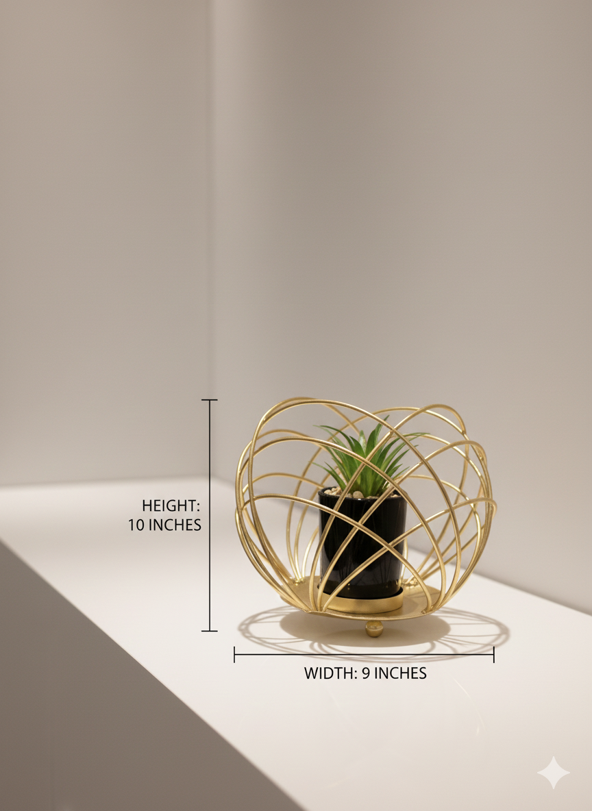 Golden Orbit Sphere Plant Stand | Luxury Metal Table Décor
