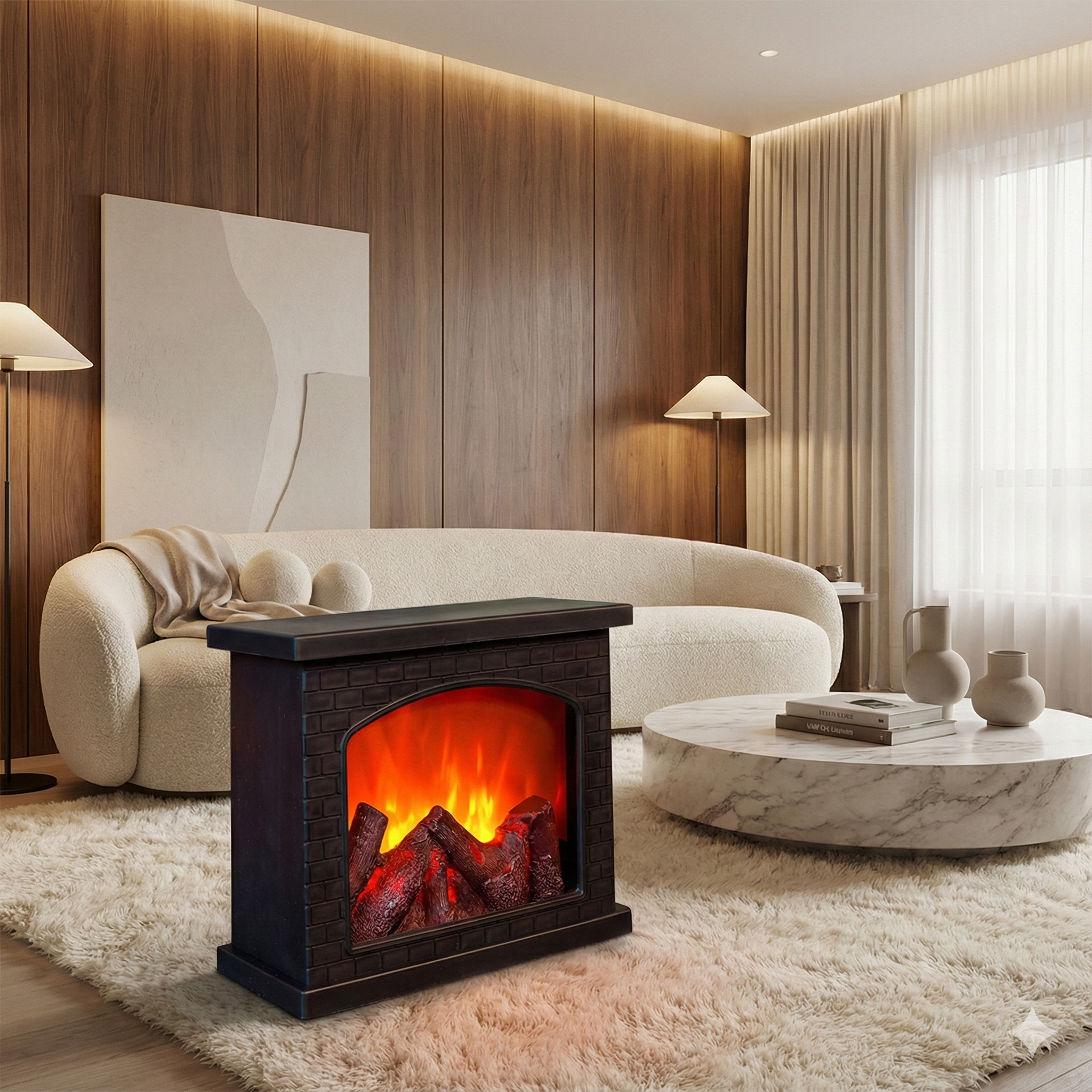 Premium LED Flame Firebox – Modern Electric Fireplace – 33cm x 21cm