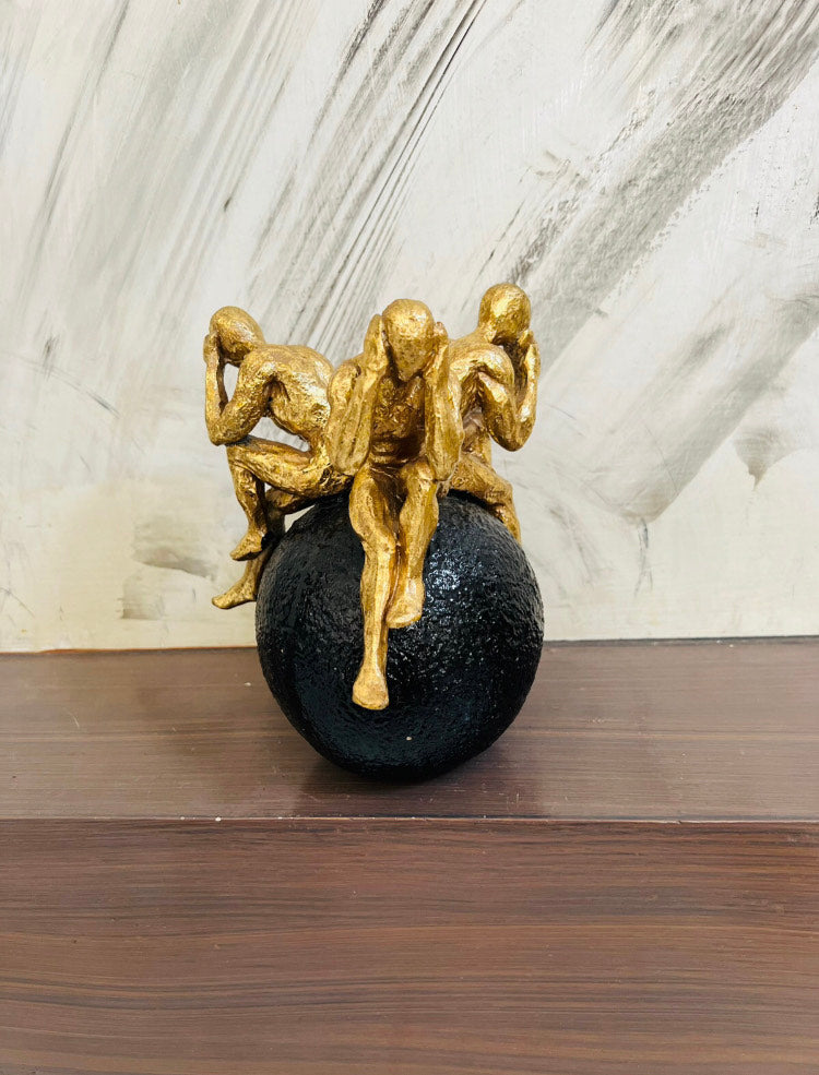 No Bad Talk, No Bad Hear, No Bad See Edition” “Golden Silence Sphere Sculpture – Height: 1 Feet | Width: 10 Inches