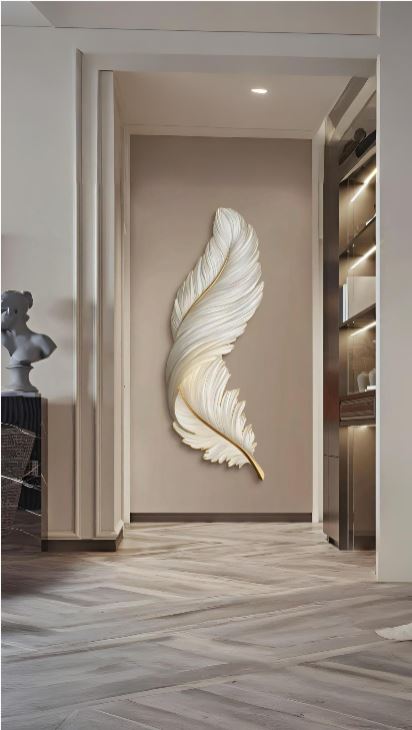 Elegant Feather Wall Sculpture – Classic Non-Light Edition Height: 33 Inches Width: 1.5 Feet