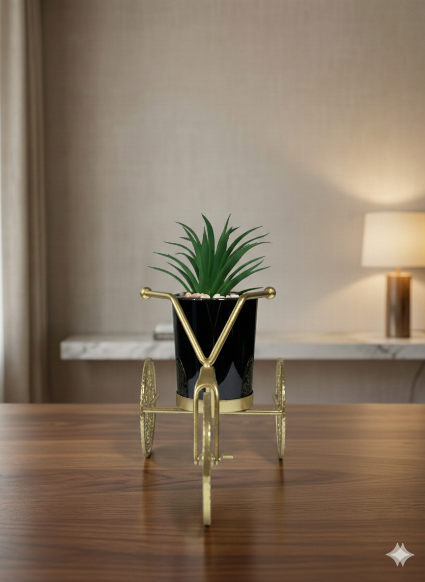 Royal Gold Tricycle Planter – Decorative Metal Flower Stand | 12-inch