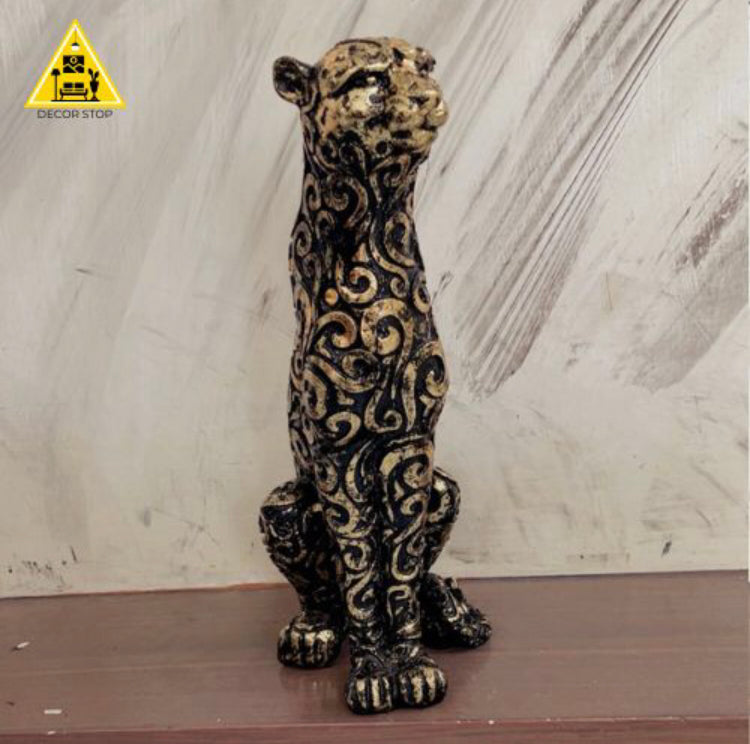 Majestic Sitting Tiger Sculpture – Golden Noir Edition |  Height: 1 Feets (12 Inches)**