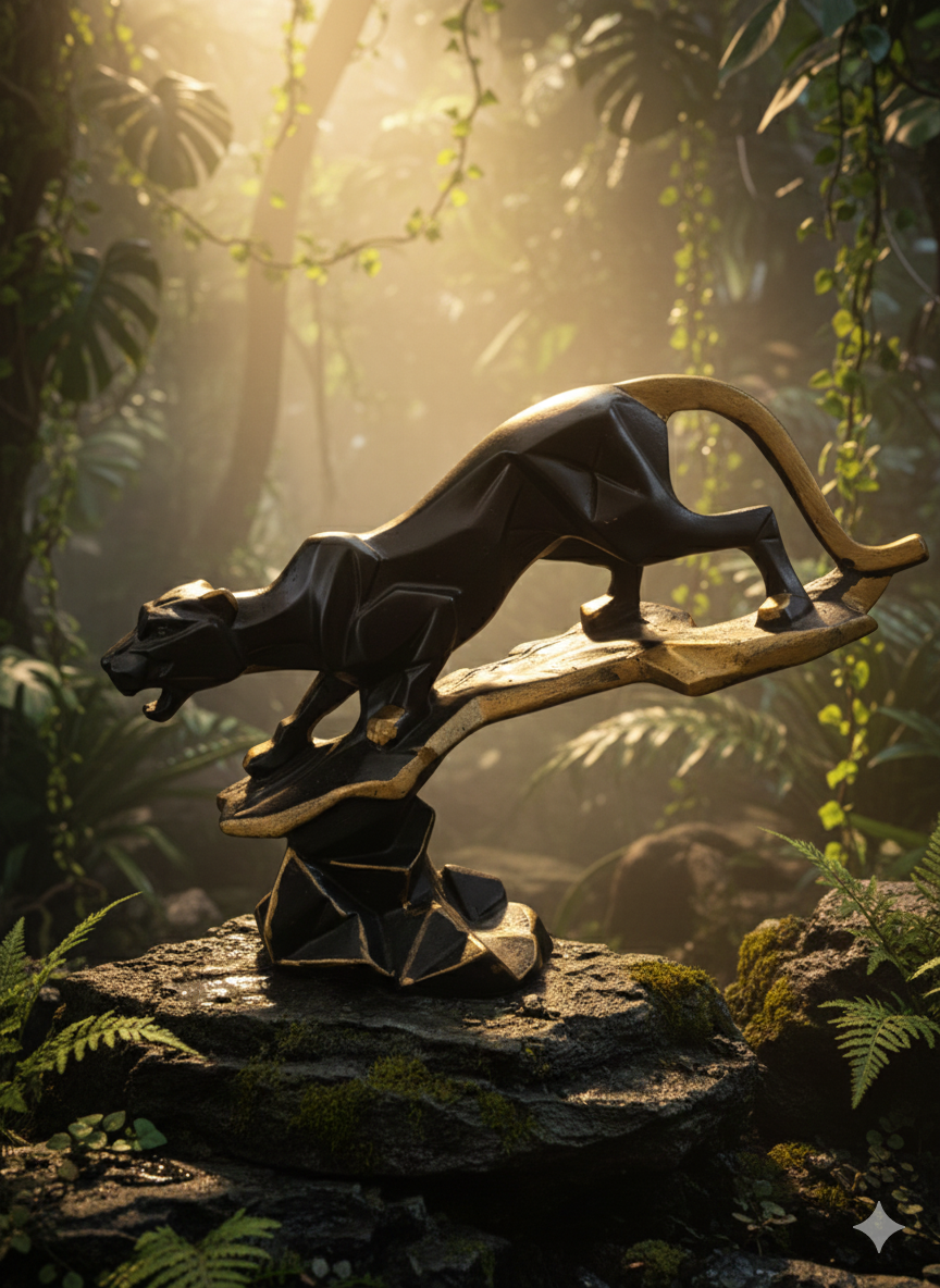 🐆 Black Panther Sculpture – Wild Majesty Edition  Height: 10 inches | Width: 10 inches