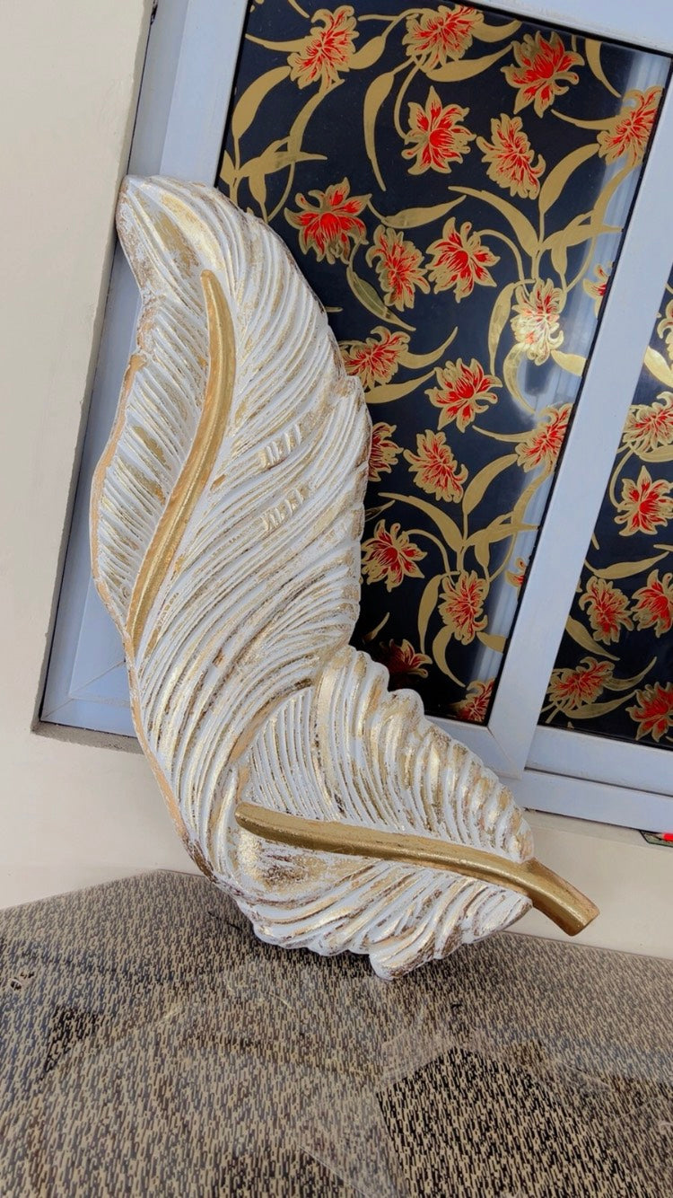 Elegant Feather Wall Sculpture – Classic Non-Light Edition  Height: 33 Inches Width: 1.5 Feet